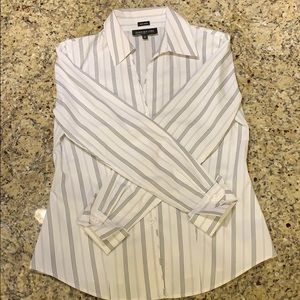 Non iron white and black stripped work button down